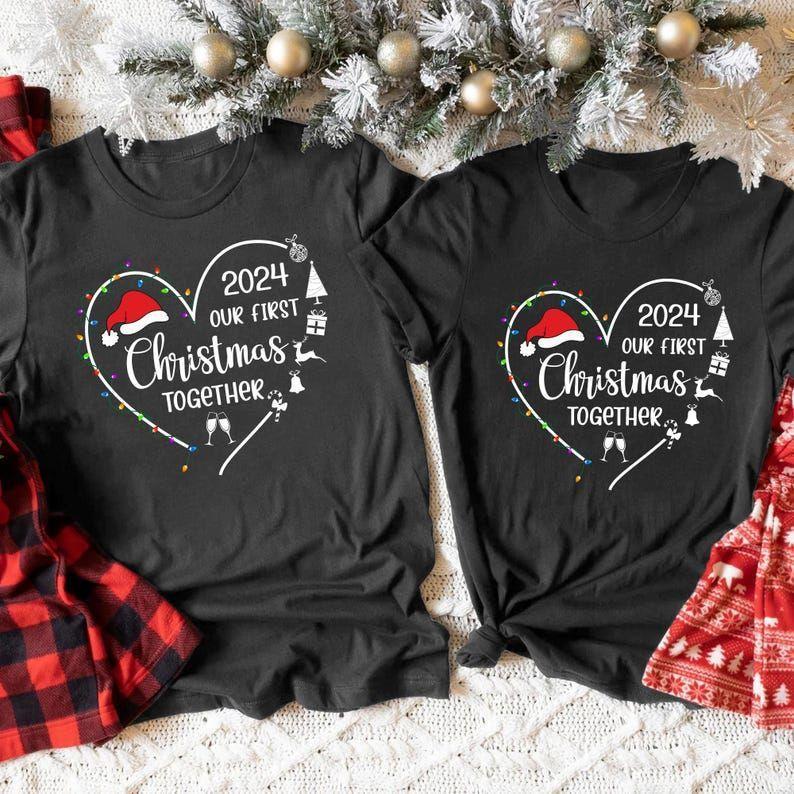 Our First Christmas Couple Shirts, Funny Christmas Shirt Set, Couples Matching Christmas Tshirts, Matching Couple Pajamas Shirt Sweatshirt, Hoodie, Comfort Colors